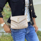 Saint Laurent 2021 Lou Lou Toy Beige Envelope Quilted Leather Crossbody