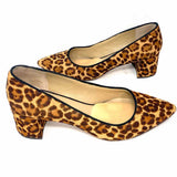 Ann Taylor Women's Black Brown Size 8 Block Heel Calf Hair Leopard Pumps