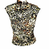 AFRM Women's Beige Black Size S/P Ruched Mesh Leopard Print Sleeveless