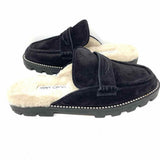 JIMMY CHOO Ronnie Women's Black Size 38.5/8.5 Penny Loafer Fur Lined Mules