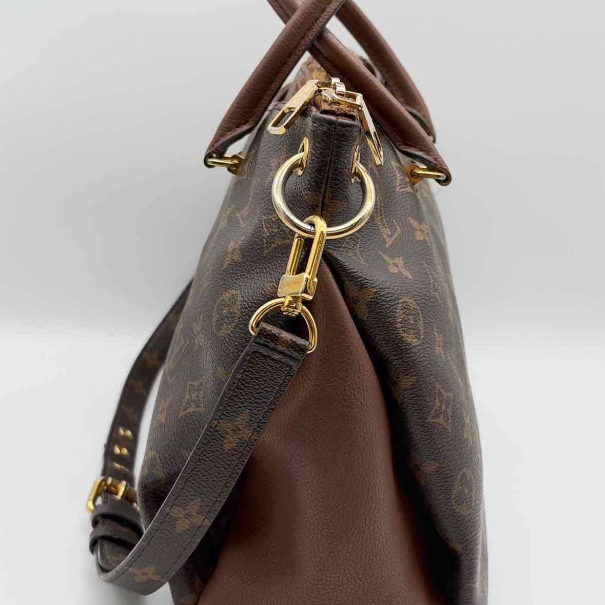 LOUIS VUITTON 2016 Pallas Coated Canvas Brown Top Handle Monogram Satchel