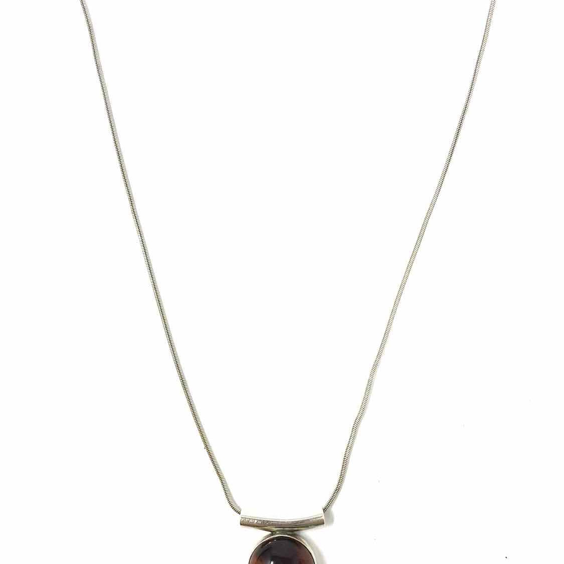 Estate 925 Sterling Silver Brown Pendant 18.5" Teardrop Tiger's Eye Necklace