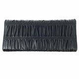 Prada Gaufre Black Accordion Ruched Leather Wallet