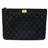 Chanel 2016-17 Boy O Case Medium Black Quilted Lamb Leather Made in Italy Clutch