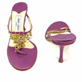 JIMMY CHOO Women's Purple Gold Size 39/8.5 Thong Leather Embellished Sandals