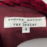 Andrea Polizzi Women's Red Size 4 Crushed Velvet Jacket & Pants Set