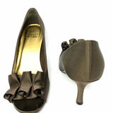 Stuart Weitzman Gigiritz Women's Brown Size 8 Peeptoe Satin Ruffled Pumps