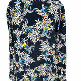 cinq a sept Juliet Women's Navy White Size L Button Down Silk Floral Long Sleeve