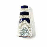 Estate .925 Sterling Silver Blue Rectangular Art Decco Diamond Pendant