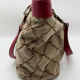 Longchamp LM Canvas Beige Red Jacquard Logo Leather Tote