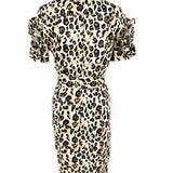 teri JON Women's Brown Size 4 Belted Button Down Cheetah Print Dress