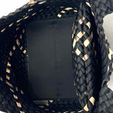 Naghedi St. Barths Small Neoprene Black Beige Woven Satchel w/ Pouch