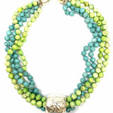 Vintage Blue Green Beaded 19" Multi-strand Necklace
