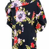 cinq a sept Katie Women's Multi-black Sz 8 cold shoulder Floral Short Sleeve Top