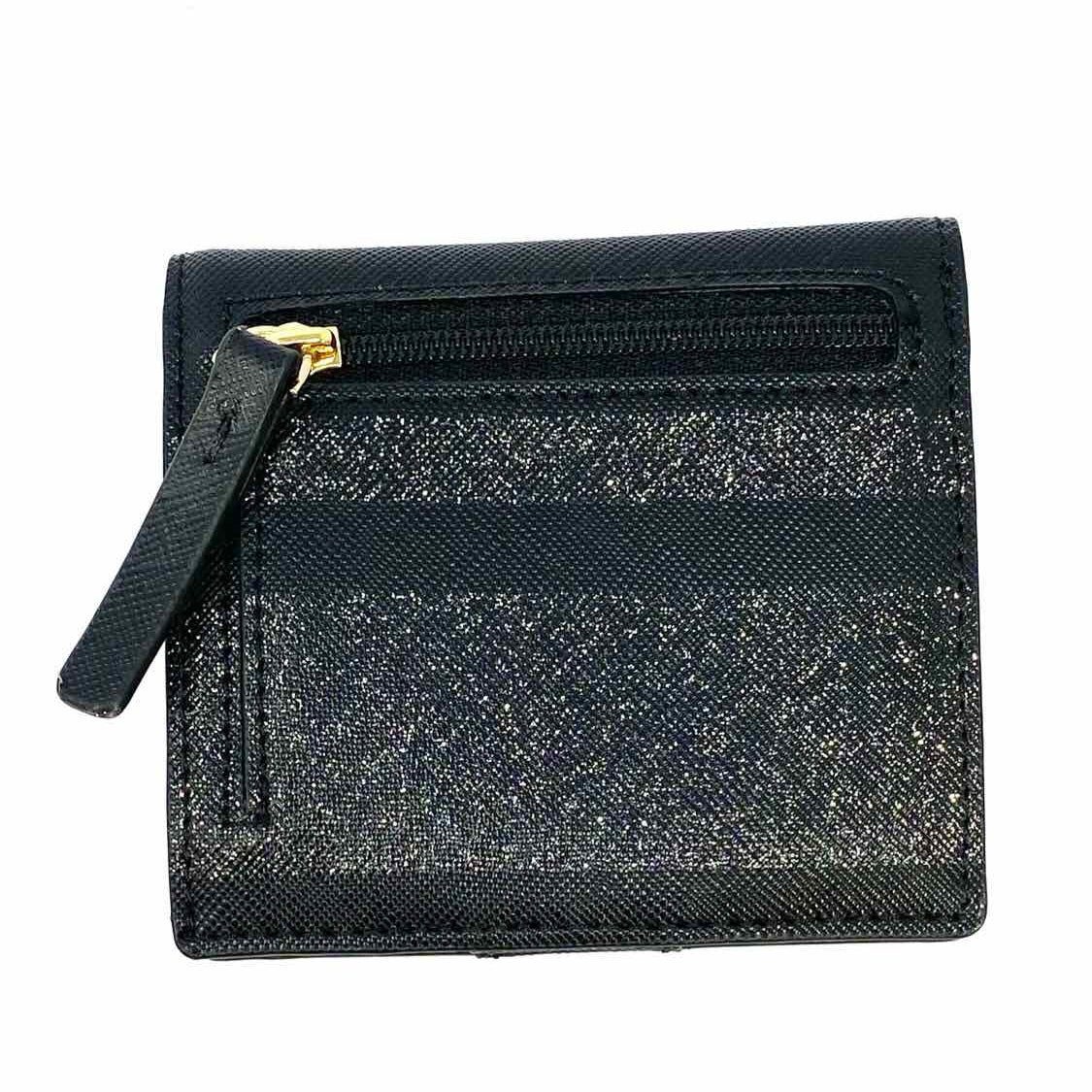 Kate Spade Black Compact Stripe Saffiano Leather Wallet