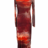 Emory Park Women's Red Brown Size S Long Sleeve Mesh Abstract Dress