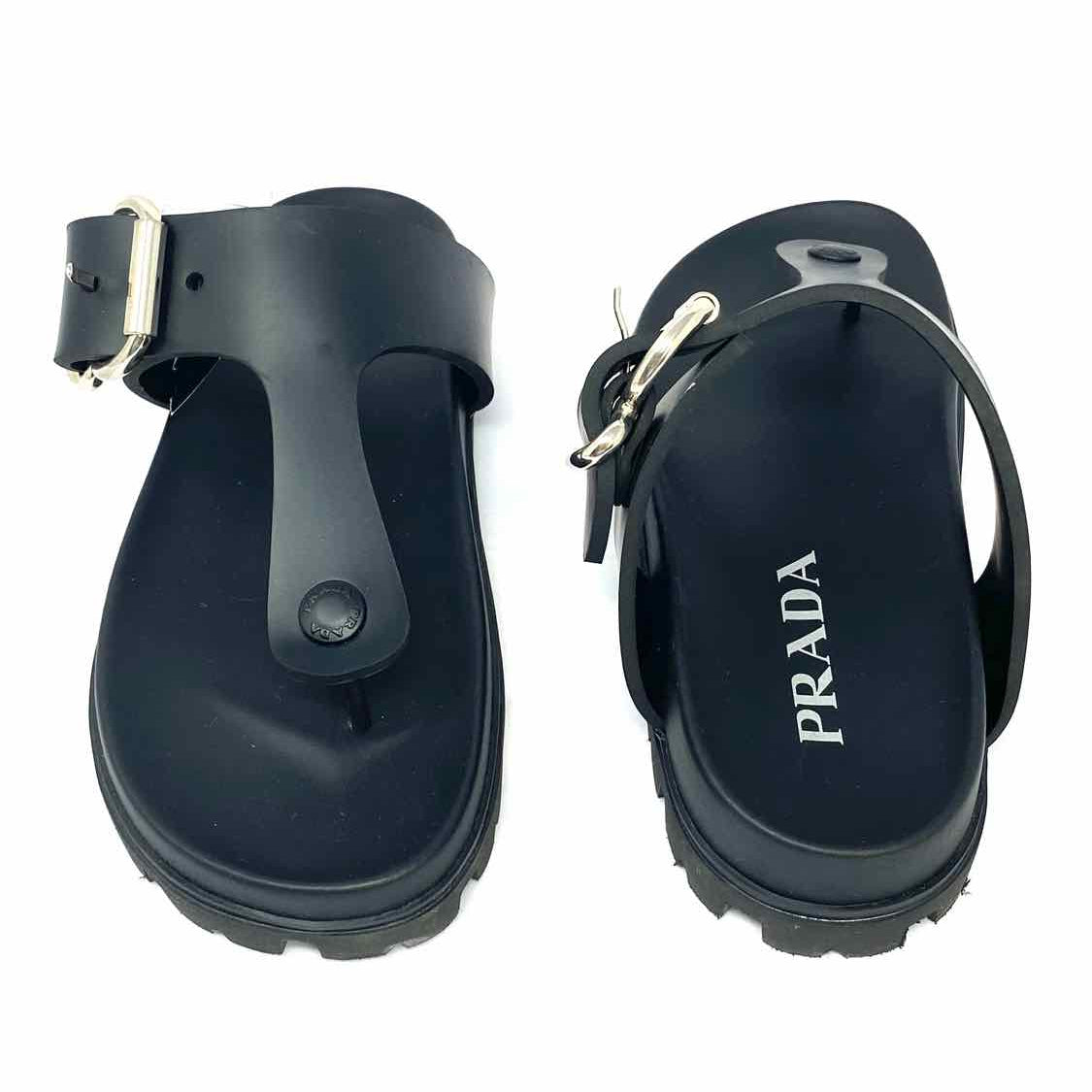 Prada Women's Black Size 37/6.5 Thong Buckle Sandals