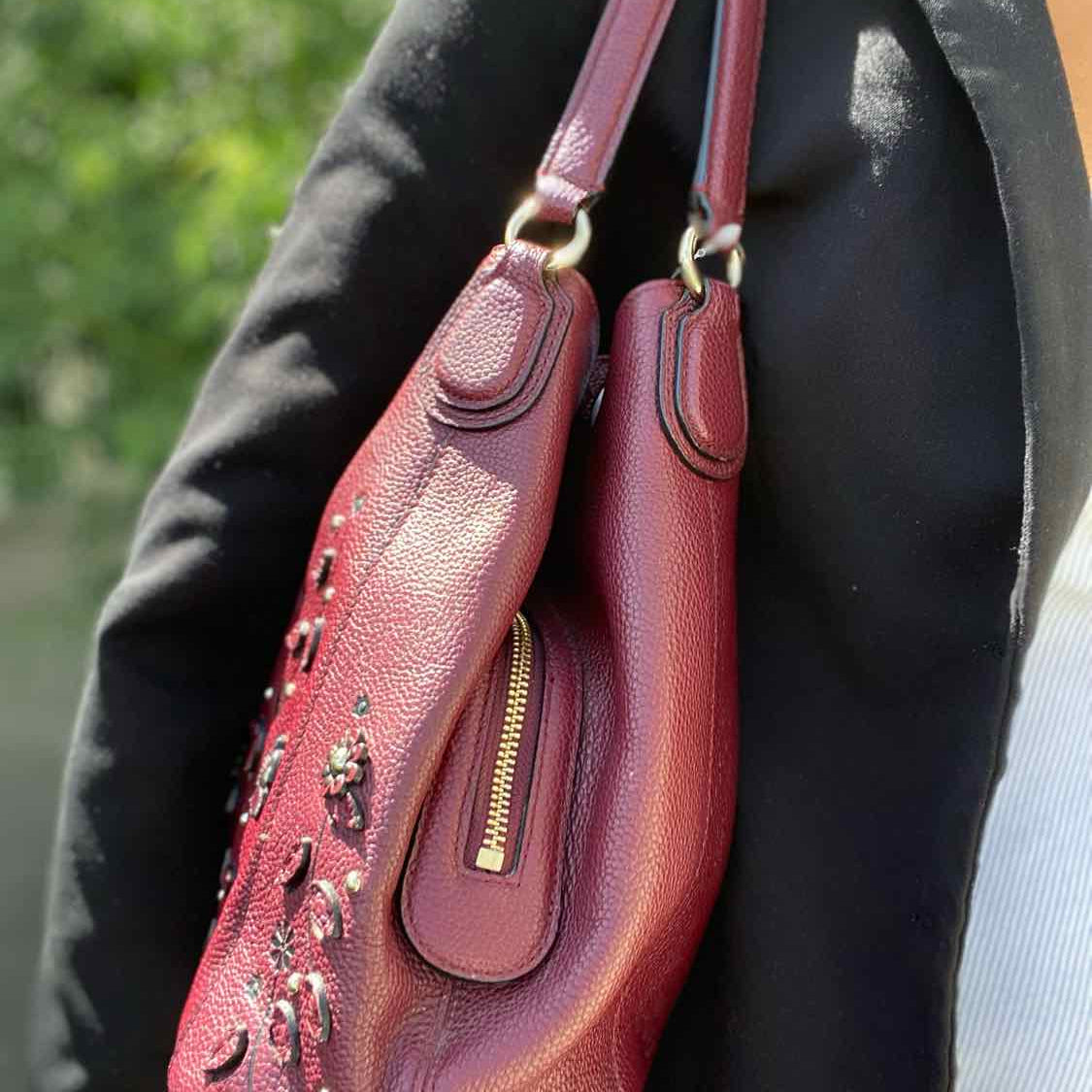 Coach Willow Floral Edie Burgundy Red Pebbled Leather Tote