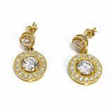 Gold Plated 925 Sterling Gold Tone Dangle Round Cubic Zirconia Earrings