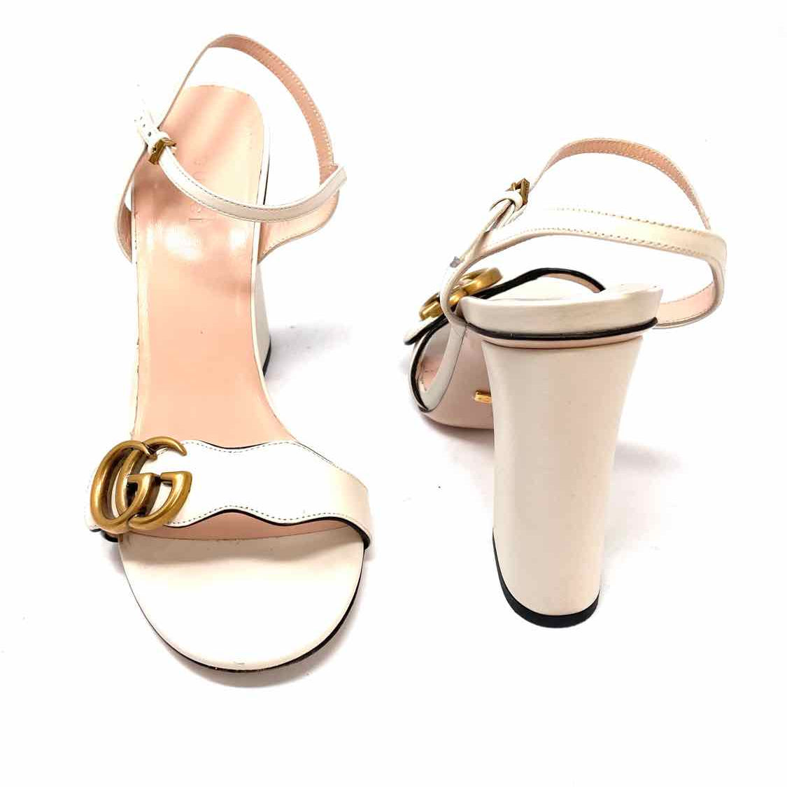Gucci Lifford Women's Off White Size 9 Block Heel Leather Marmont Sandals