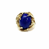 Estate Size 6 14K Yellow Gold Blue Oval Brutalist Cabochon Lapis Lazuli Ring