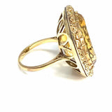 Estate Size 8 14K Yellow Gold Cocktail Oval Citrine Floral Bezel Ring