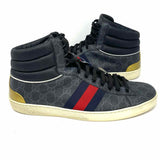 Gucci Ace Men's Charcoal Shoe Size 12.5 High Top Coated Canvas GG Sneakers
