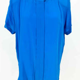 Lloyd Williams Women's Blue Size 6 Button Down Silk Short Sleeve Top