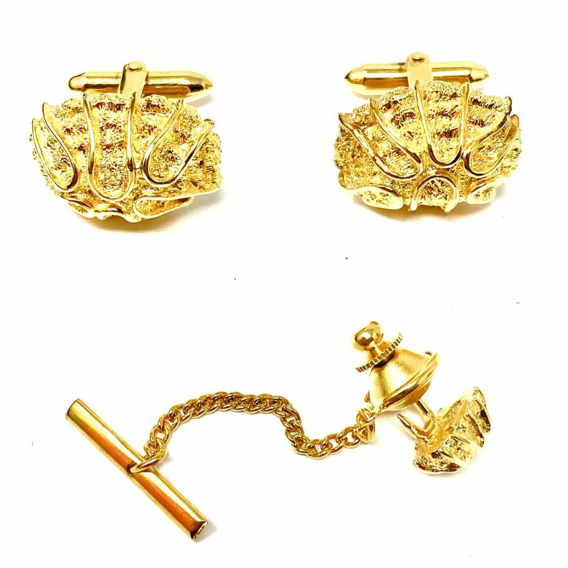 Estate .925 Sterling Gold Tone Oval Abstract Cuff Links