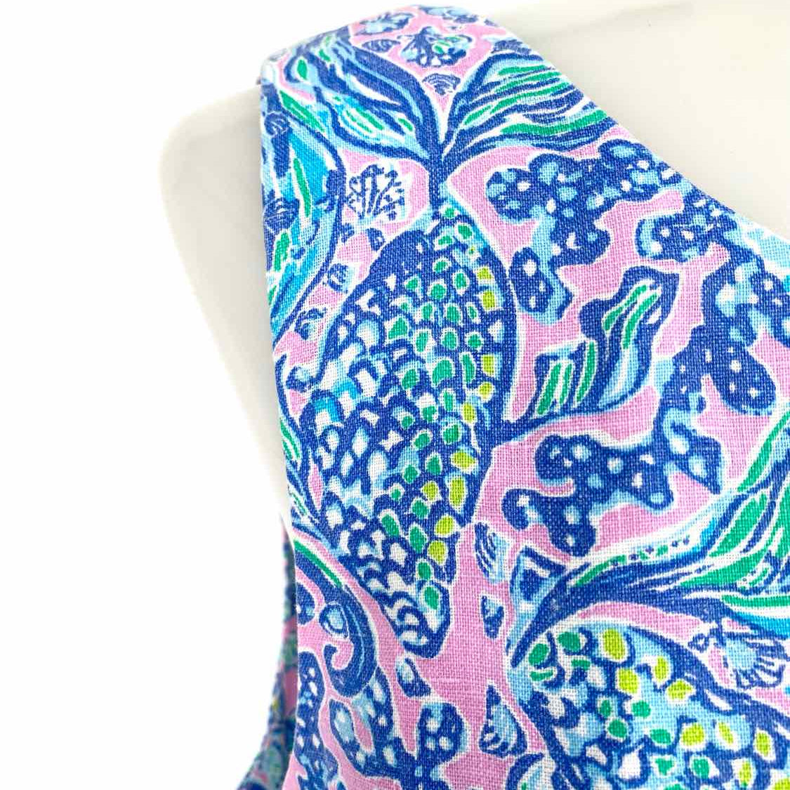 Lilly Pulitzer Maurina Shift Women's Blue Pink Size 6 Sleeveless Linen Dress