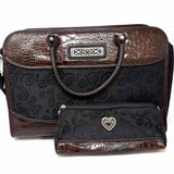 Adrienne Vittadini Velvet Black Quilted Duffle Bag