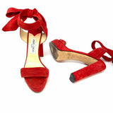 JIMMY CHOO Women's Red Size 39/8.5 Block Heel Suede Ankle Strap Sandals