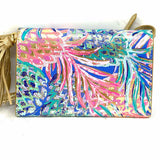 Lilly Pulitzer Bahama Blue Gold Crossbody Tropical Wallet