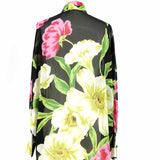 ungaro Antonia Women's Black Multi-Color Sz M Button Down Floral Long Sleeve