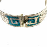 Taxco Mexico JSL .925 Sterling Silver Cuff 6.5" Geometric Turquoise Bracelet