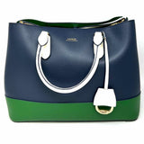 Lauren Ralph Lauren Marcy Large Navy Green Tote Color Block Leather Satchel
