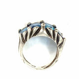 Estate size 6.5 .925 Sterling Silver Gothic 4 Stone Blue Topaz Ring