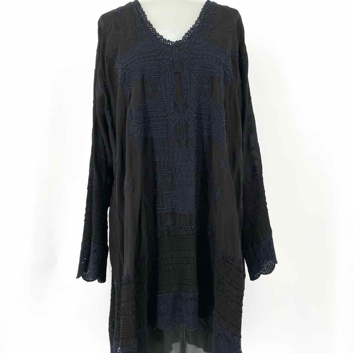 johnny was black embroidered dress johnny was Women's Brown Black Size XXL Long Sleeve Embroidered Dress