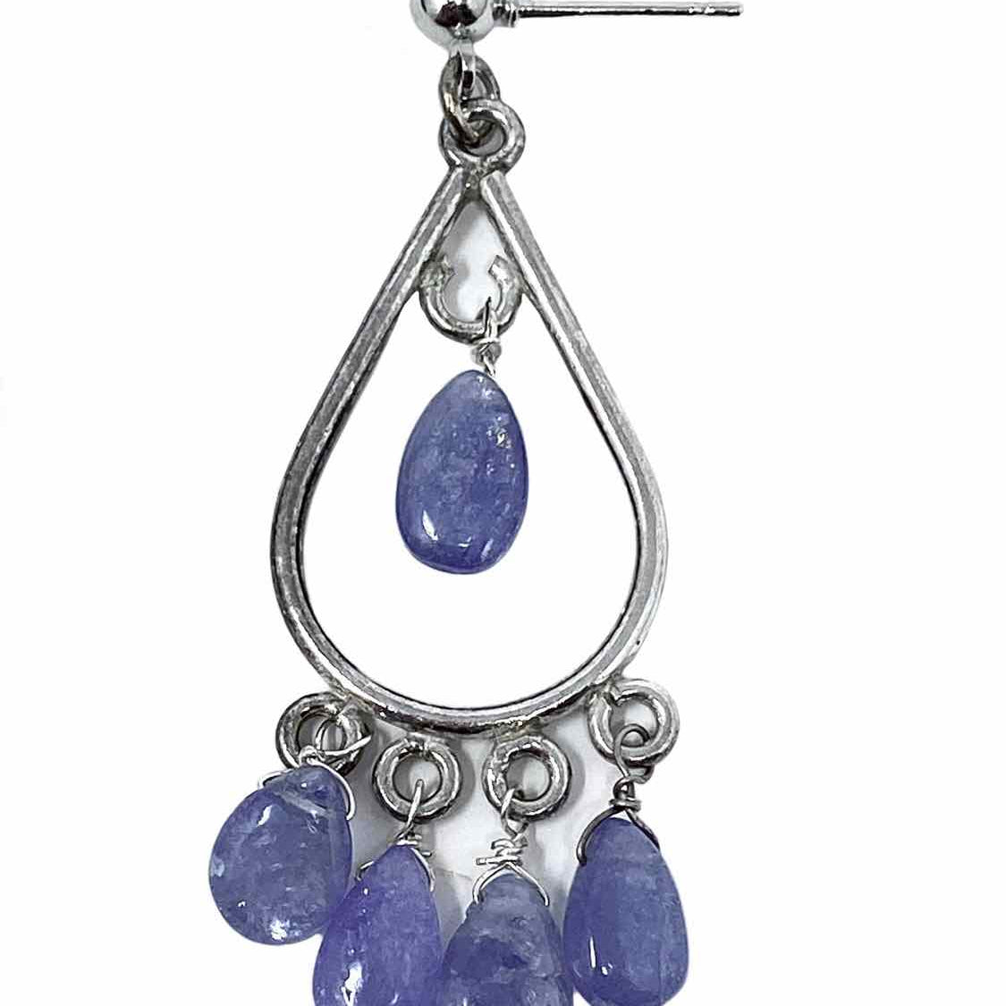 Blue / Gold Tone Dangle Tanzanite Earrings