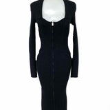 Isabel Marant Zael Women's Black Size 38/6 Long Sleeve Zip Ribbed Dress