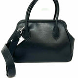 Black Hinged Top Handle vegan leather Satchel