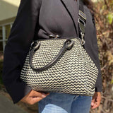 Marc Jacobs Limited Edition Rare Stam Black White Kisslock Chevron Satchel