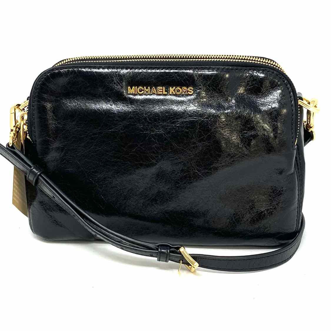 Michael Kors Black Camera Bag Crinkle Leather Crossbody