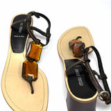 miu miu Women's Brown Orange Size 39/8.5 Thong Embelished Sandals