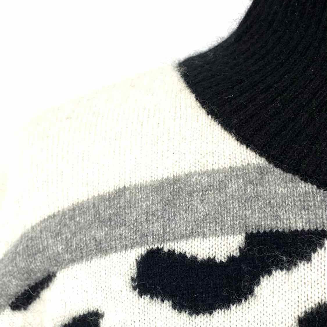 Brodie Women's Black White Size M Mock Neck Cashmere Leopard Print Sweater