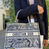 Christian Dior Medium Toile de Jouy Navy Green Embroidered Made in Italy Tote