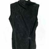 My Tribe Women's Black Size M Asymmetrical Suede Perforated Vest