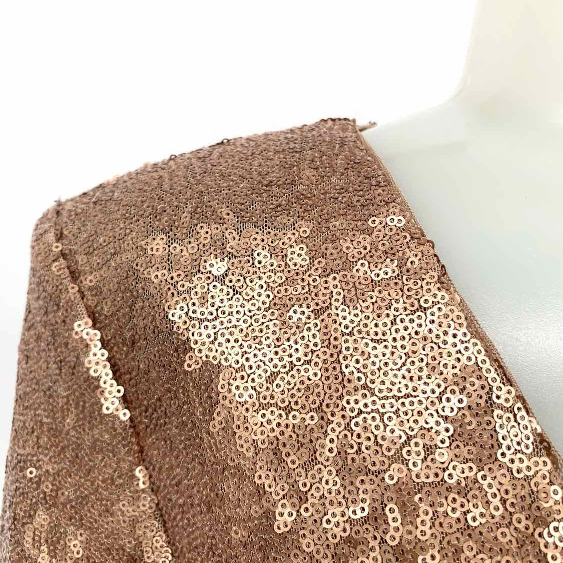BCBG Max Azria Women's Gold Size 0 Long Sleeve Sequined Midi Dress