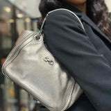 Salvatore Ferragamo Silver Tote Metallic Leather Shoulder Bag