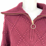J Crew Women's Burgundy Size L Collared Popcorn Stitch Sweater